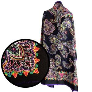 Vintage Ralph Lauren Black Paisley Jacquard Silk Scarf Shawl Wrap Signed 43”